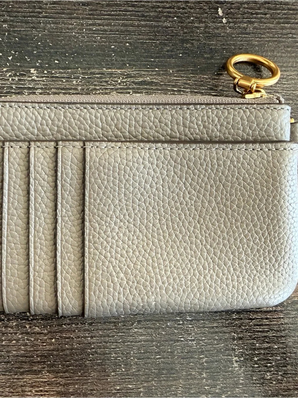 Tory Burch Embossed Logo Wallet — Taupe Gray